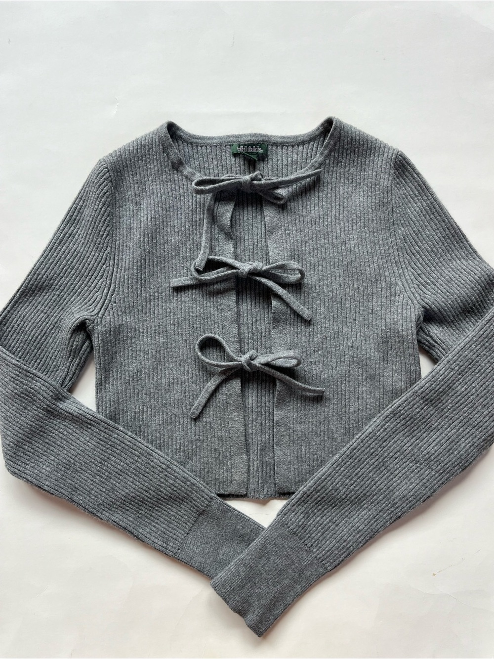 Wild Fable Gray Ribbed Bow Sweater, Size S